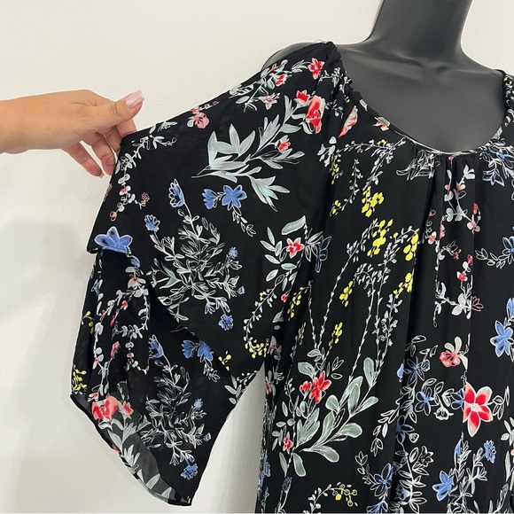 NWT Parker Black Blue Woodland Floral Printed Cold Shoulder Agave Mini Dress L - Picture 13 of 16